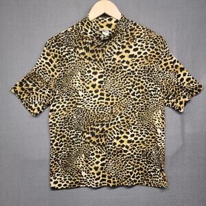 Jaipur Leopard Print Top Womens XL Mock Neck Short Sleeve Stretch Vintage USA